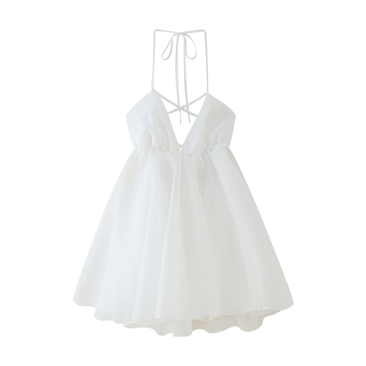 Summer chiffon dress for ladies with adjustable straps and a voluminous skirt Lune London