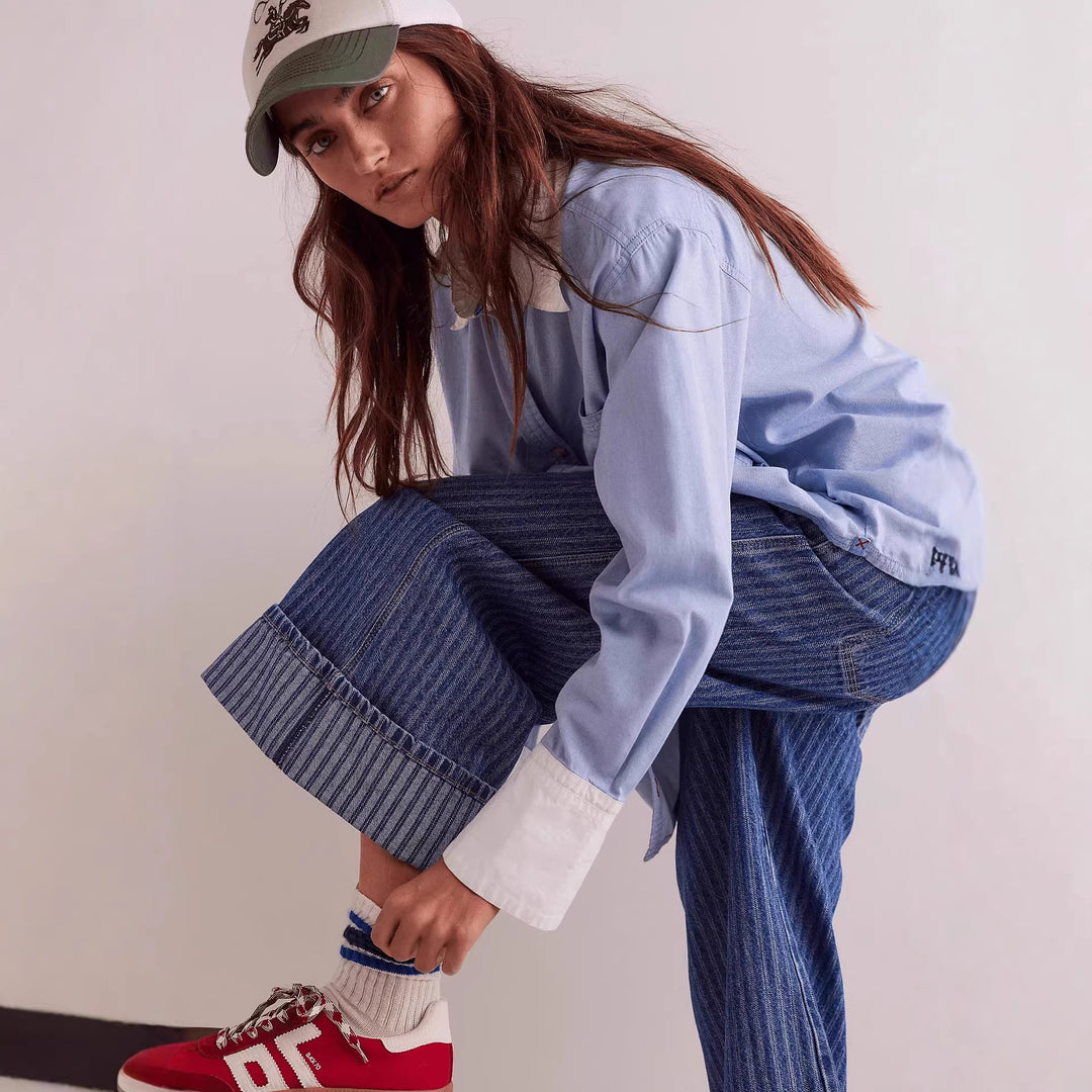 Ladies elegant wide-cut jeans with sewn-on stripes Lune London