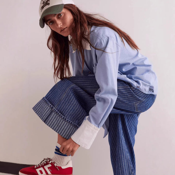 Ladies elegant wide-cut jeans with sewn-on stripes Lune London