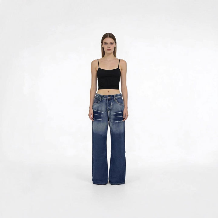 Women's wide high-cut jeans with special washing effect Lune London