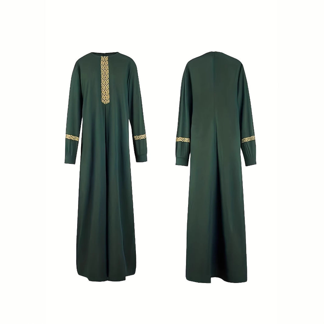 Kaftan dress for women with elegant golden accents and long sleeves Lune London