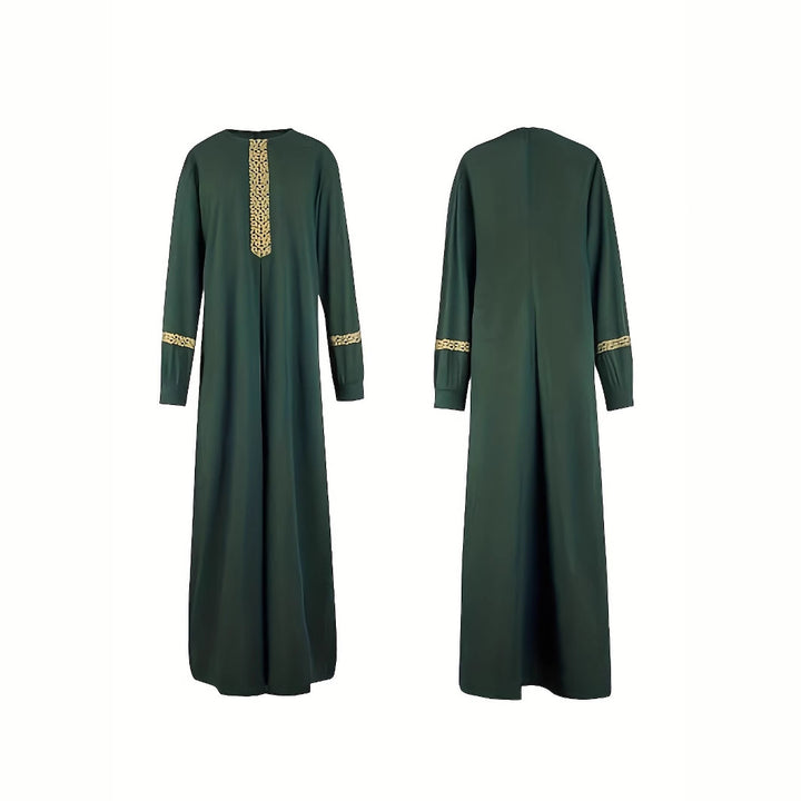 Kaftan dress for women with elegant golden accents and long sleeves Lune London
