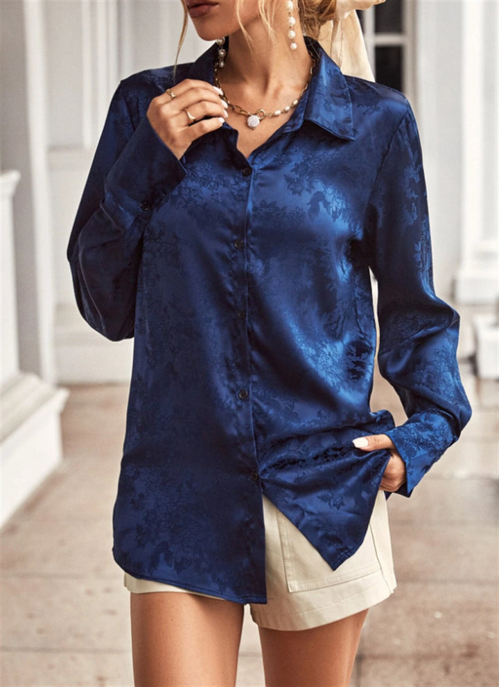 Ladies Elegant satin blouse with floral pattern Lune London