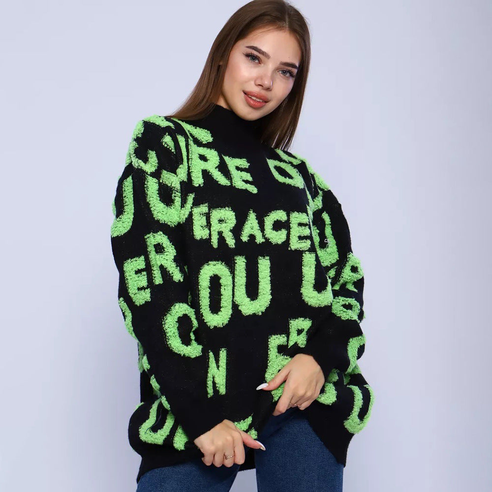 Pull en maille épaisse pour femme avec lettrage frappant et col montant Chic & Stil