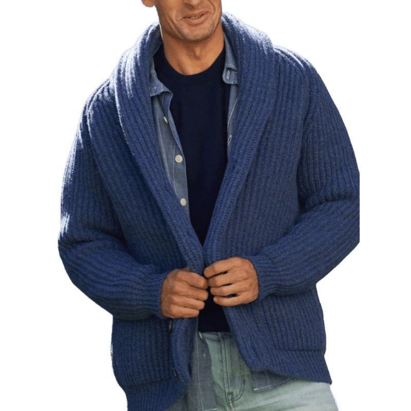 Knitted cardigan for men with draped lapel Lune London