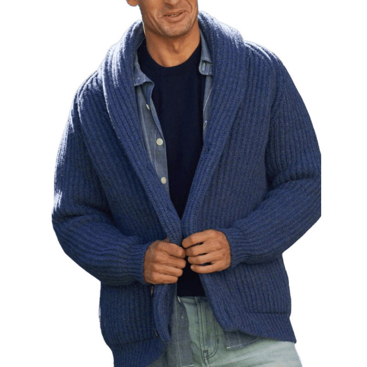 Knitted cardigan for men with draped lapel Lune London