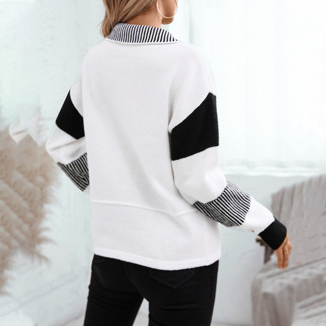 Trendy women's sweater with polo collar and contrasting stripes Lune London