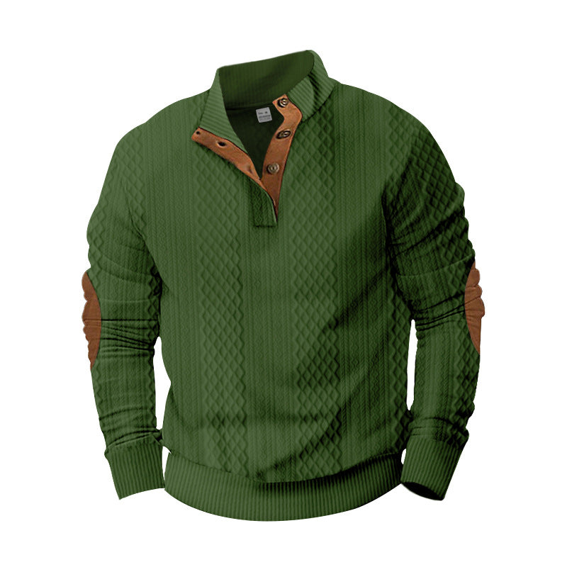 Knitted sweater for men with innovative high collar and modern leather applications Lune London