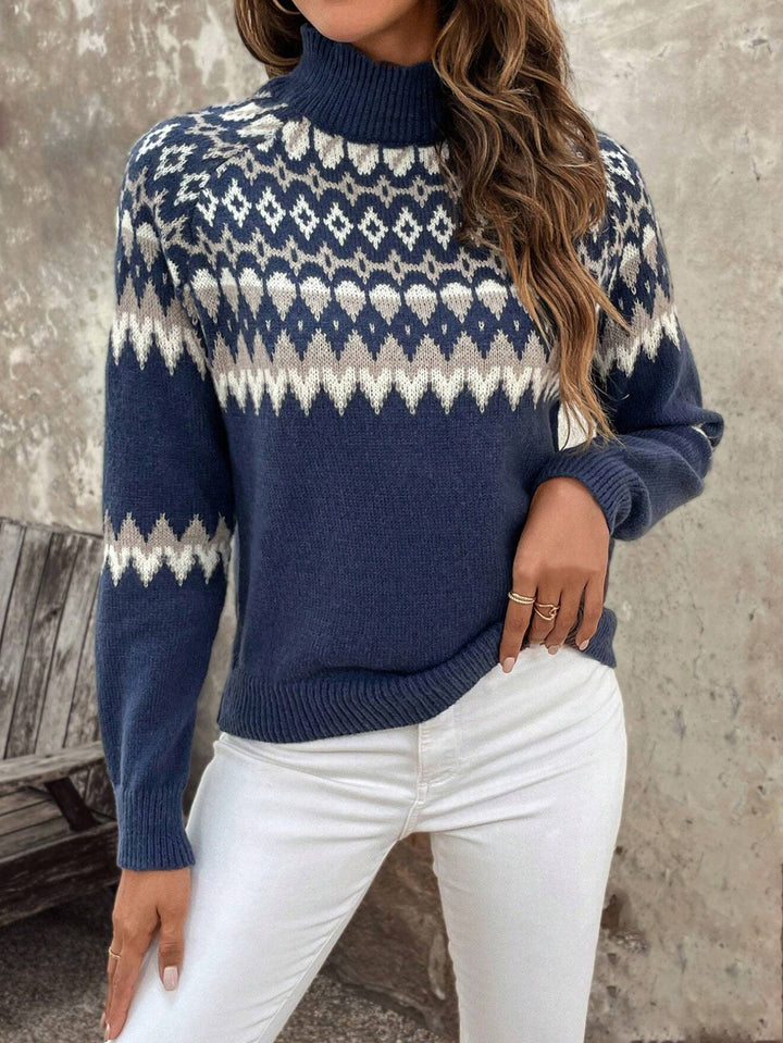 Lune London Women's High-Neck Sweater with Winter Pattern