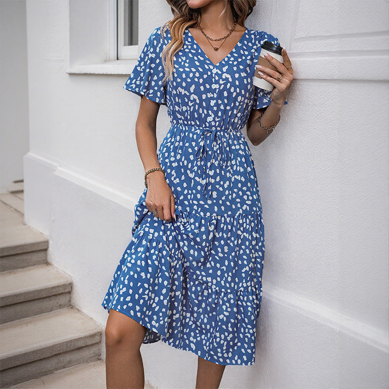 Layered V-neck dress for women with belt Lune London