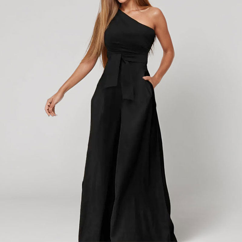 Combinaison élégante pour femme à une épaule avec ceinture à la taille et jambes larges Chic & Stil
