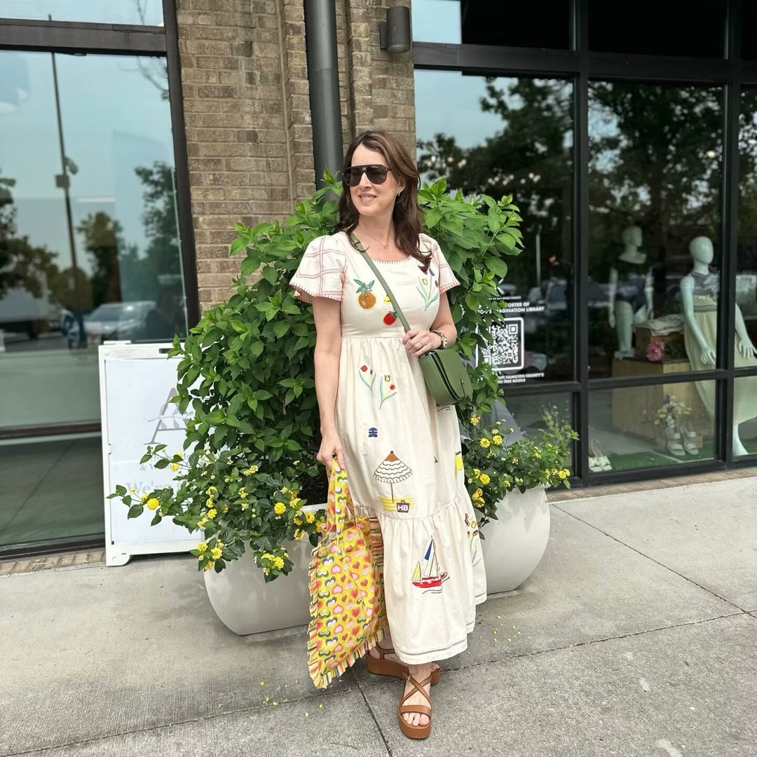 Summer dress for women with a colorful embroidered design and a relaxed fit Lune London