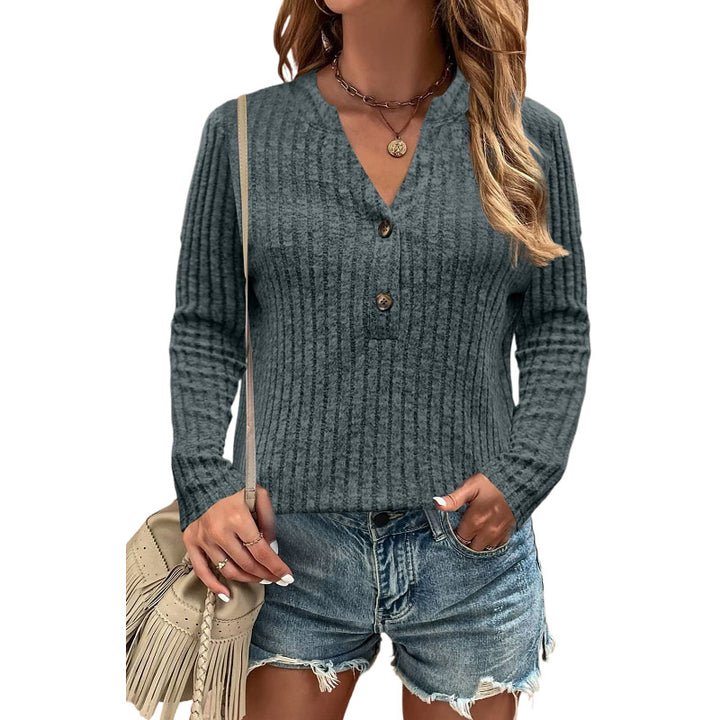 Long sleeve women's t-shirt with ribbed design and button detail Lune London