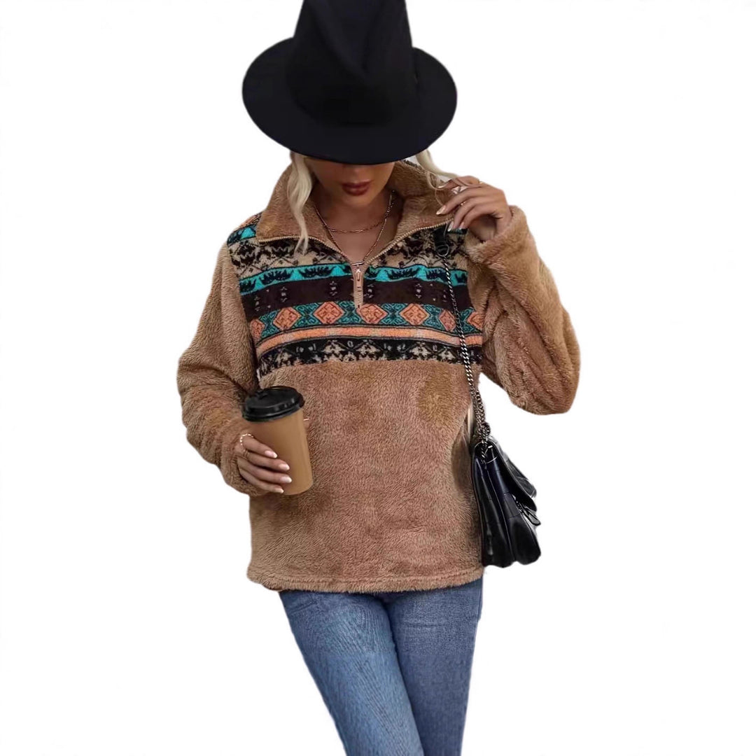 Pull en molleton confortable pour femmes avec fermeture éclair à la mode et design coloré Chic & Stil
