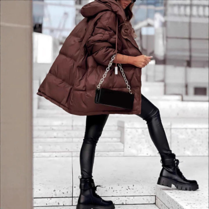 Ladies Oversized Padded Jacket with Practical Pockets and High Collar Lune London