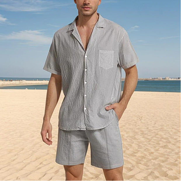 Casual short sleeve shirt for men with textured design and matching shorts Lune London