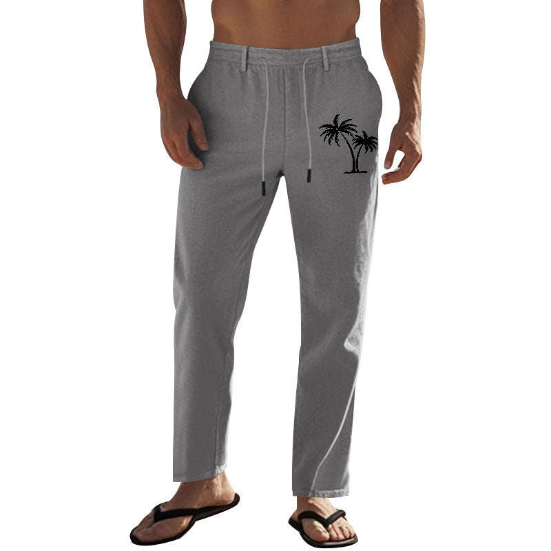 Casual pants for men with elastic waist and contrasting palm print Lune London