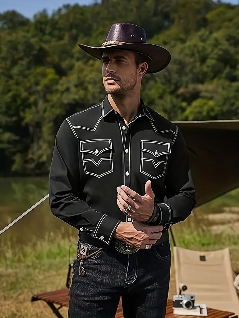Men's western shirt with contrasting stitching and chest pockets Lune London