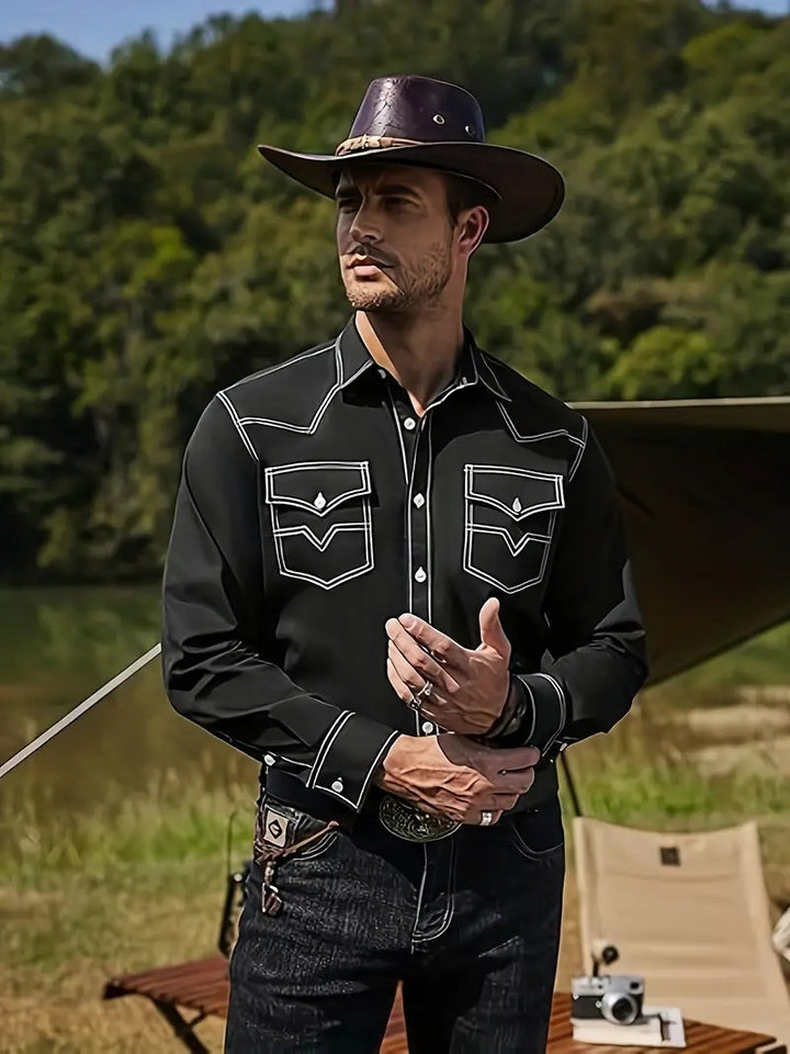 Men's western shirt with contrasting stitching and chest pockets Lune London