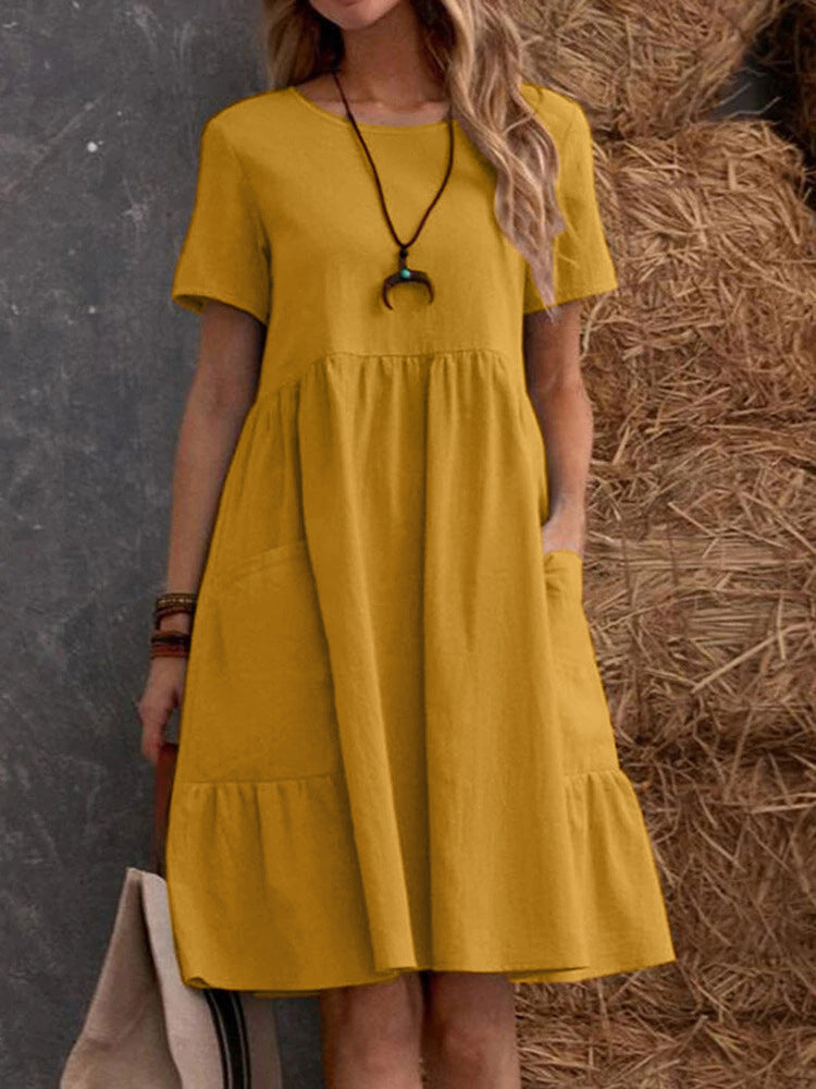 Casual cotton dress for women with pockets and ruffle Chic and Style