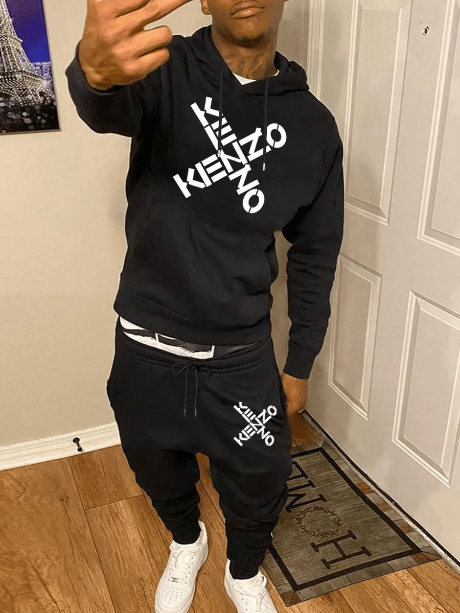 Sporty hoodie and jogger pants set for men with modern inscription Lune London