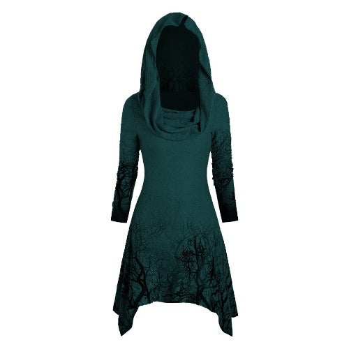 Hooded dress for women with graphic tree design Lune London