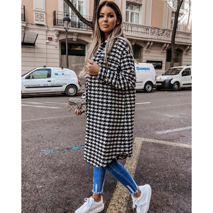 Women Oversized Houndstooth Print Shirt Jacket Lune London