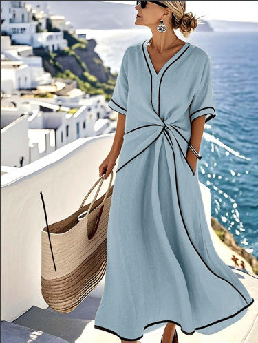 Airy wrap dress for women with side knot and V-neck Lune London