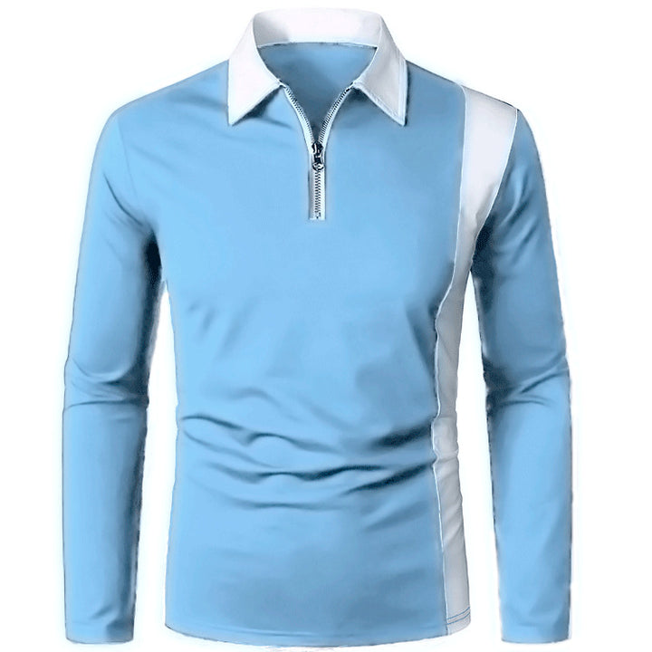 Men's Long Sleeve Polo with Modern Zipper and Contrasting Inserts Lune London