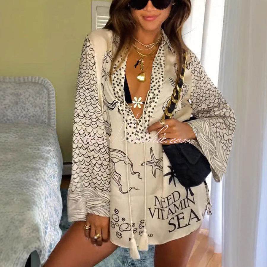 Ladies beach tunic with creative printed patterns Lune London