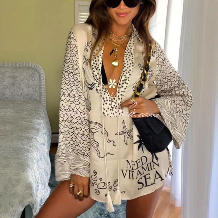 Ladies beach tunic with creative printed patterns Lune London