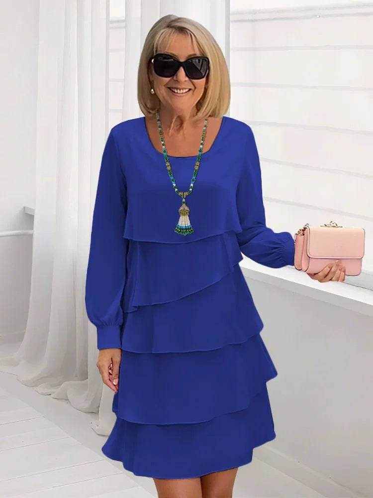 Lune London Women's Ruffled Dress with Elegant Layers and Long Sleeves