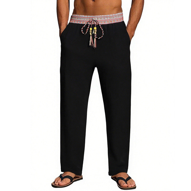 Men's Casual Beach Pants with Elastic Waist and Decorative Drawstring Lune London