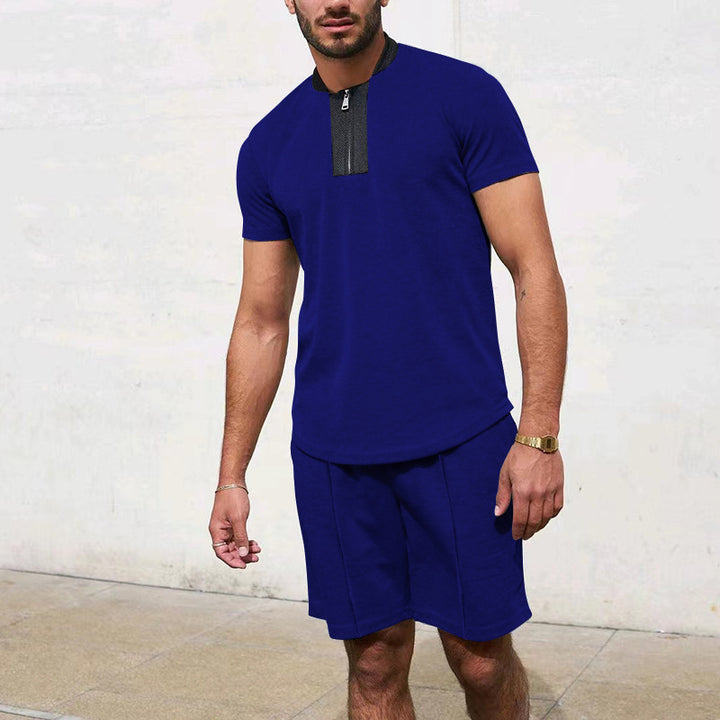 Men's short sleeve sports t-shirt with zip and jogging shorts Lune London