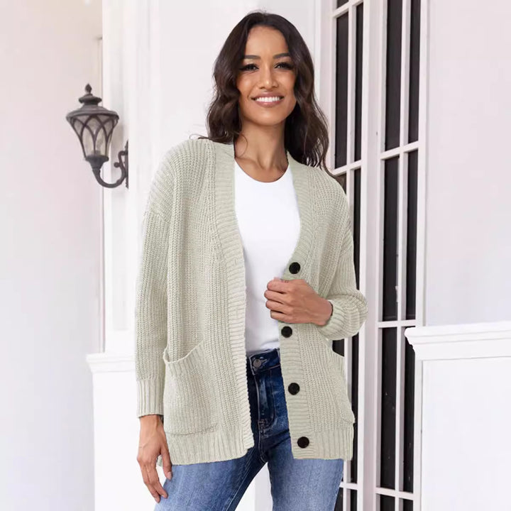 Cardigan en tricot épais pour femmes avec grandes poches et col en V classique Chic & Stil