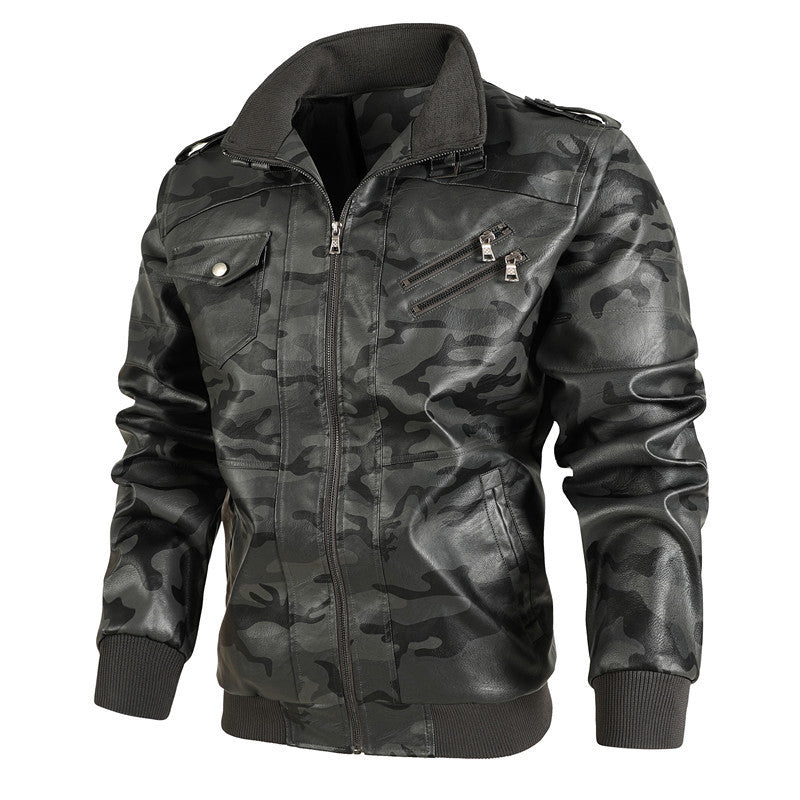 Camouflage leather jacket for men with urban style Lune London