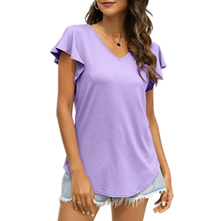 V-neck women's T-shirt with ruffled sleeves and a relaxed fit Lune London