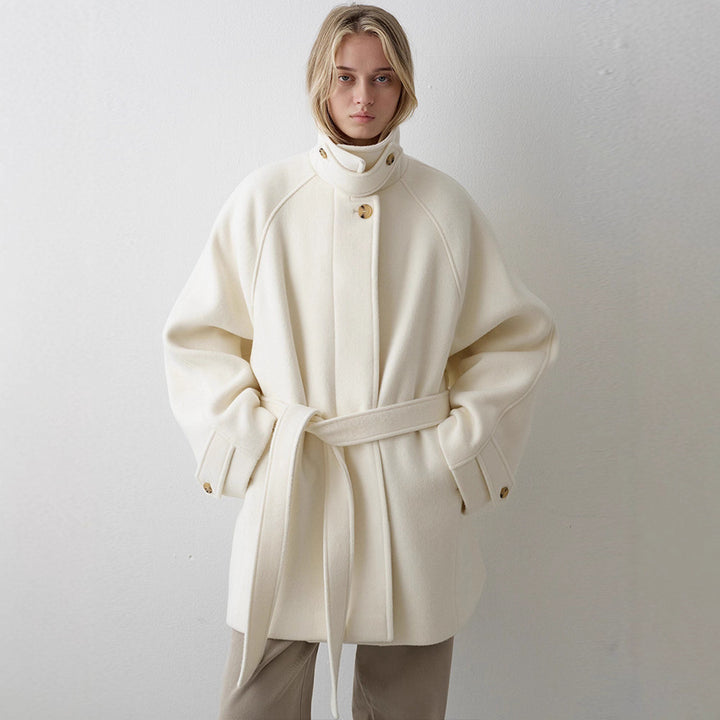 Manteau en laine à la mode pour femme avec col montant et ceinture à la taille Chic & Stil