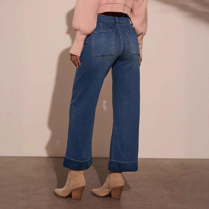 Women wide-cut denim pants with high waistband Lune London