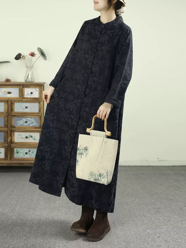 Lune London | Size Black Oriental Jacquard Spandex Coats with Buttons