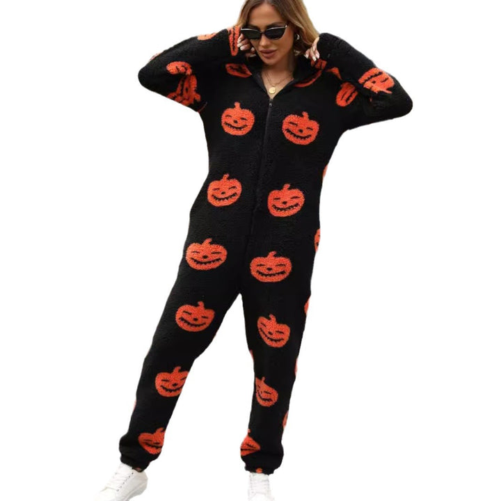 Ladies Comfortable Halloween Jumpsuit with Hood and Cute Fleece Lune London