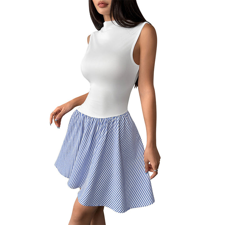 Woman High Collar Sleeveless Fit-and-Flare Dress Lune London