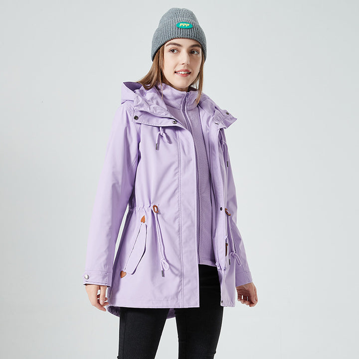 Women's waterproof transition jacket with adjustable hood system and practical pockets Lune London