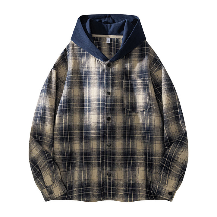 Casual men's jacket with lined hood and checked pattern Lune London