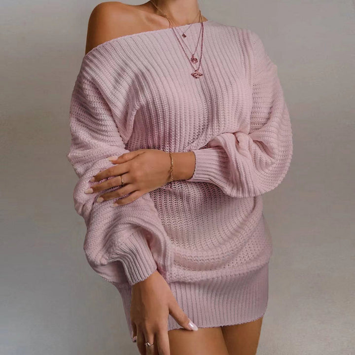 Knit dress for women with bardot neckline and voluminous sleeves Lune London