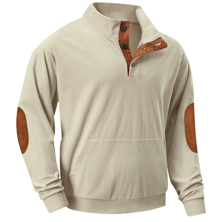 Comfortable knitted pullover for men with modern collar and reinforced elbow patches Lune London