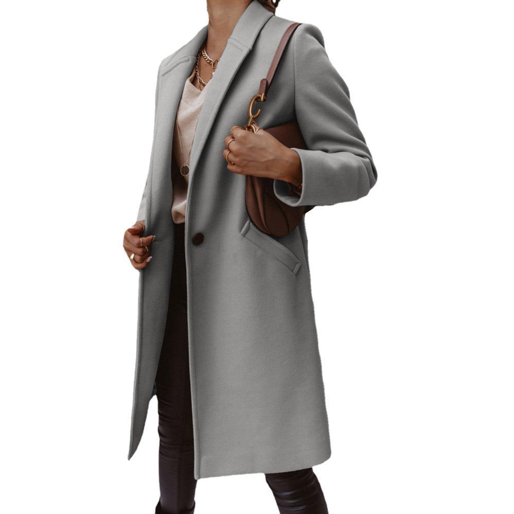 Ladies elegant long coat in high-quality wool blend with classic lapels Lune London
