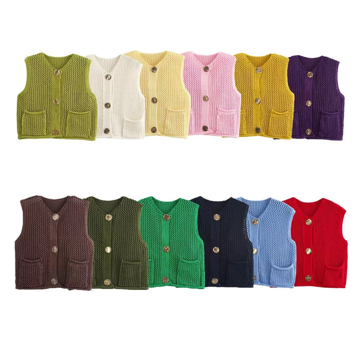 Lune London Women's Knit Vest with Buttons and Pockets