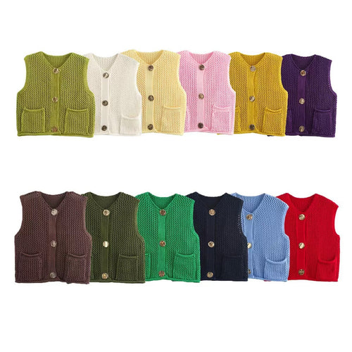 Lune London Women's Knit Vest with Buttons and Pockets