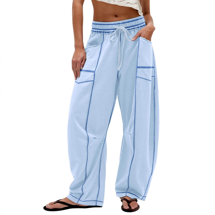 Ladies Comfortable Wide Pants with Practical Pockets and Elastic Belt Lune London